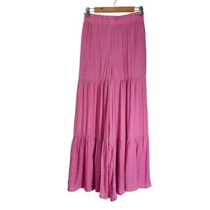 Rachel Paige Women Pink Gauze Tiered Palazzo Pants Wide Leg Elastic Waist XL
